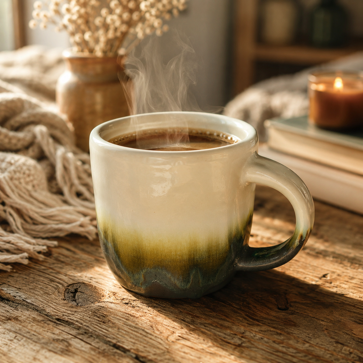hand crafted white stoneware mug with walnut brown glaze accents, made in boston.